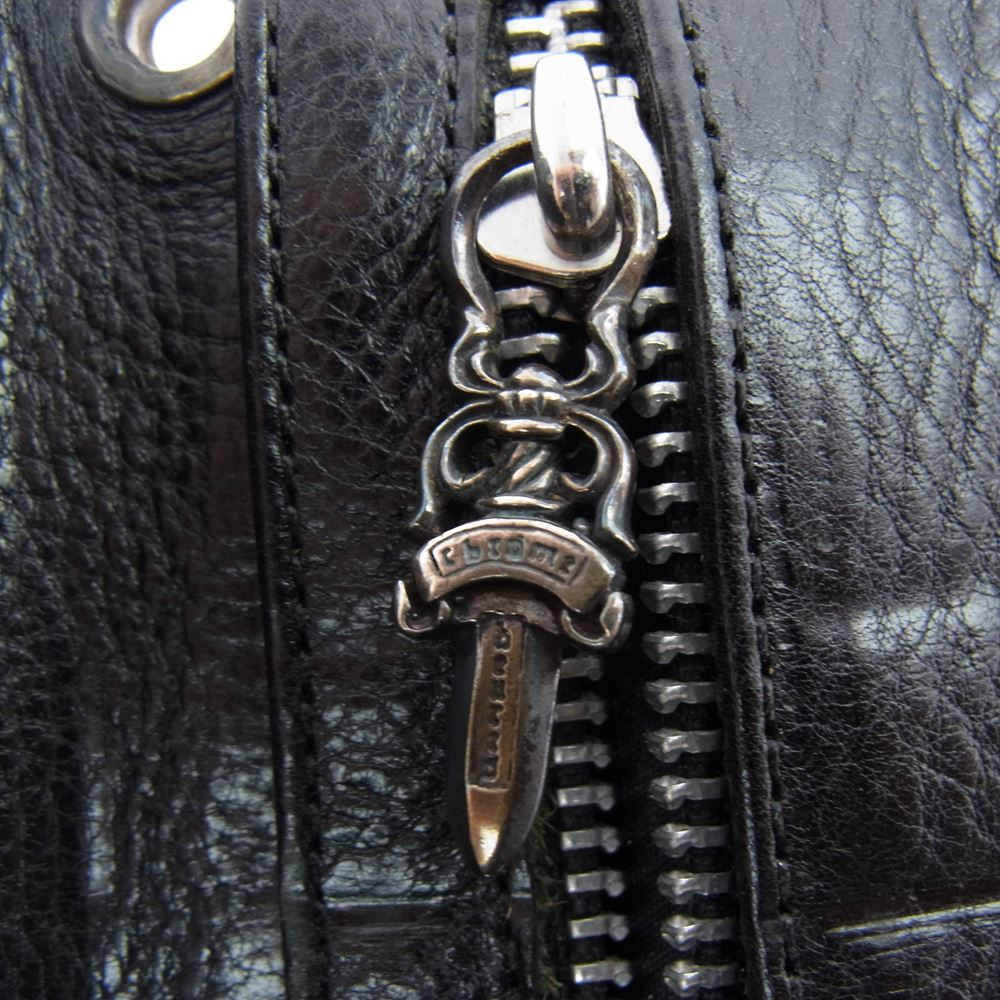 CHROME HEARTS クロムハーツ（原本無） WAVE ウェーブ クロスボール レザー ウォレット  ブラック系【中古】