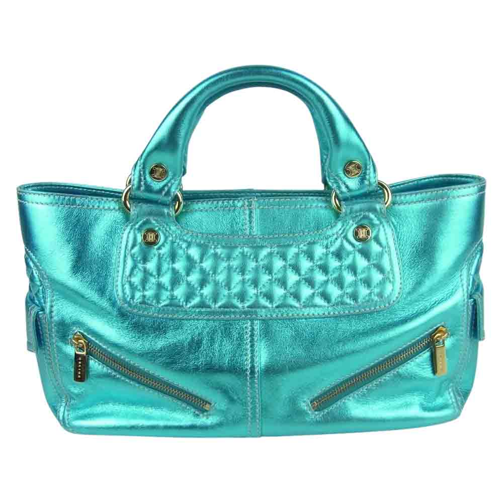 CELINE セリーヌ レザー ブギー ハンド バッグ ライトブルー系【中古】
