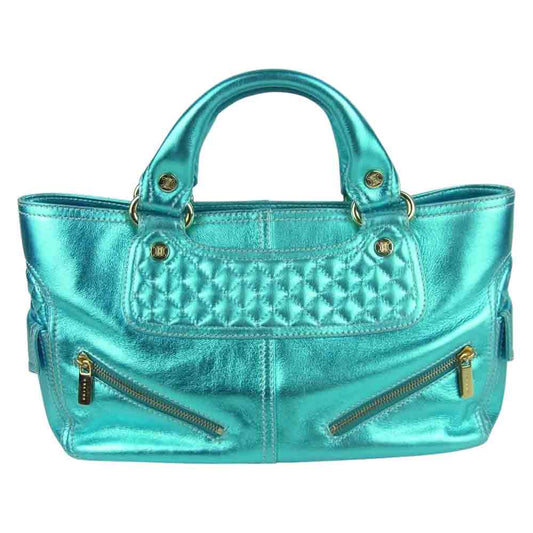 CELINE セリーヌ レザー ブギー ハンド バッグ ライトブルー系【中古】
