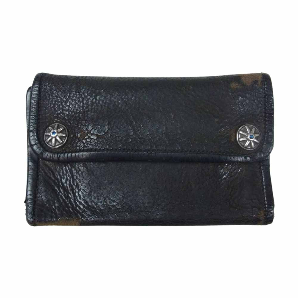 BILL WALL LEATHER ビルウォールレザー ストーン付きコンチョスナップ クロスインレイ ウォレット ブラック系【中古】
