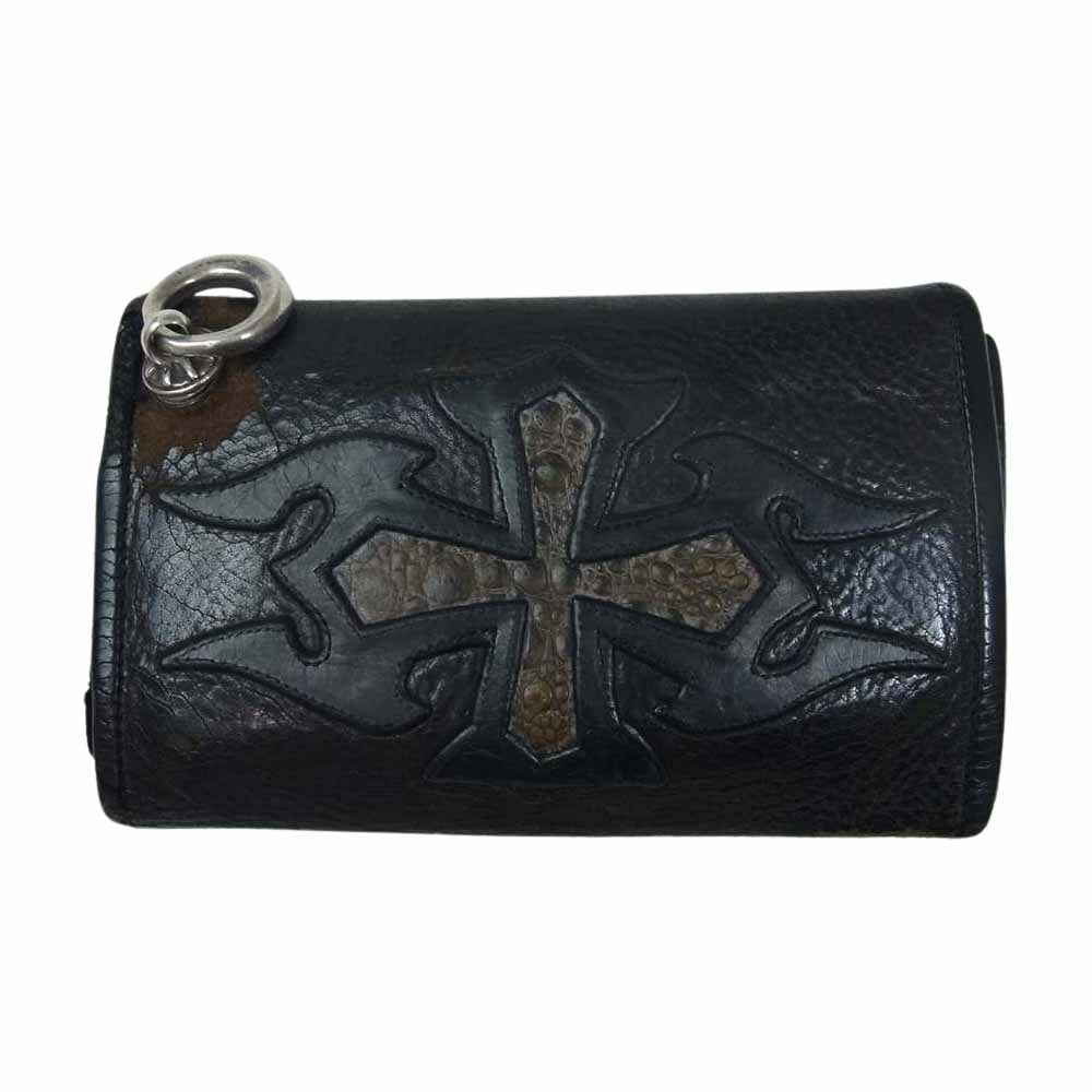 BILL WALL LEATHER ビルウォールレザー ストーン付きコンチョスナップ クロスインレイ ウォレット ブラック系【中古】