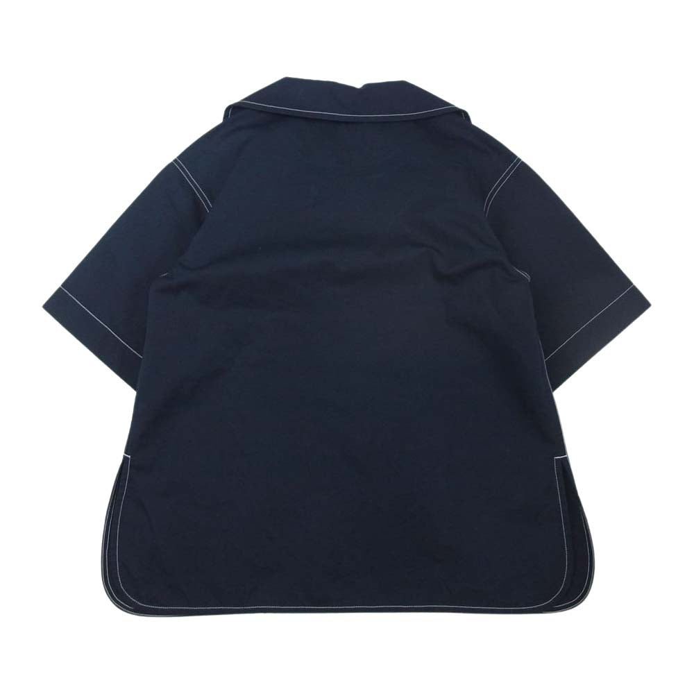 JIL SANDER ジルサンダー HS JW 1S 0001 ステッチ プルオーバー 半袖 シャツ ネイビー系 32【中古】