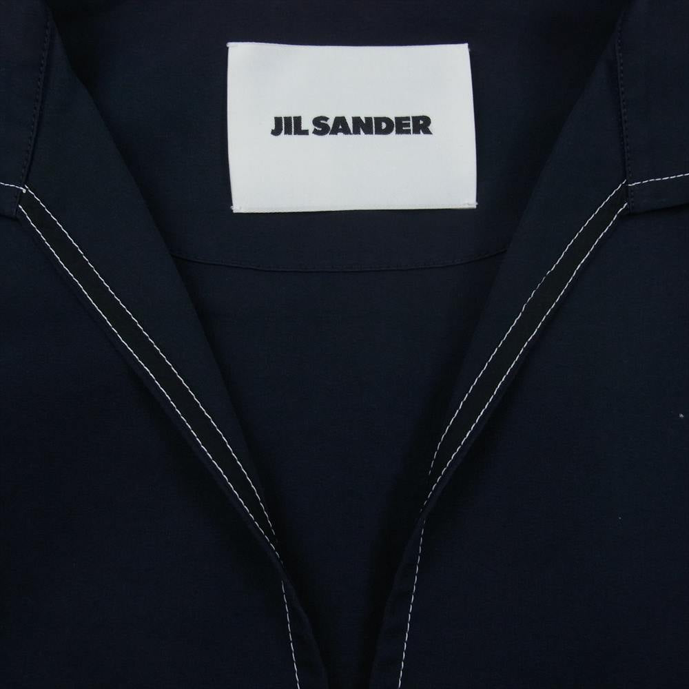 JIL SANDER ジルサンダー HS JW 1S 0001 ステッチ プルオーバー 半袖 シャツ ネイビー系 32【中古】