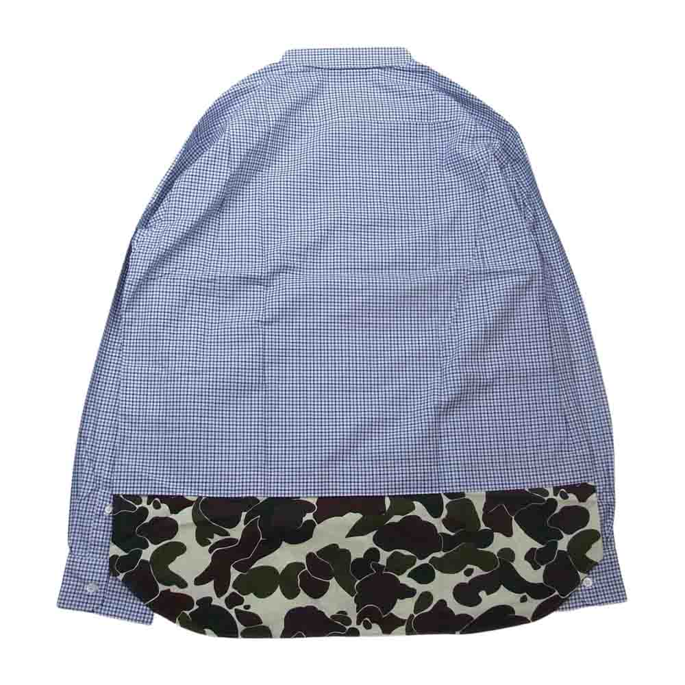COMME des GARCONS HOMME HOMME コムデギャルソンオムオム 22SS HI-B002 ギンガムチェック 迷彩 カモ 切替 長袖 シャツ ブルー系 L【新古品】【未使用】【中古】