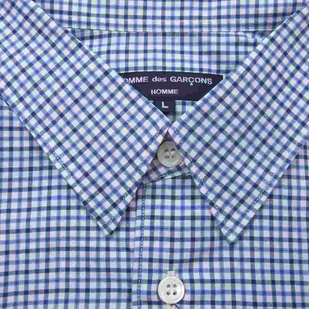 COMME des GARCONS HOMME HOMME コムデギャルソンオムオム 22SS HI-B002 ギンガムチェック 迷彩 カモ 切替 長袖 シャツ ブルー系 L【新古品】【未使用】【中古】