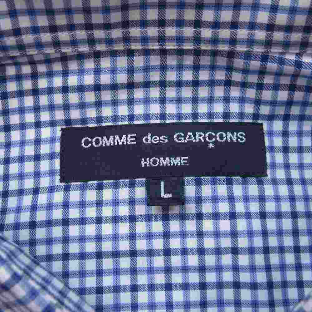 COMME des GARCONS HOMME HOMME コムデギャルソンオムオム 22SS HI-B002 ギンガムチェック 迷彩 カモ 切替 長袖 シャツ ブルー系 L【新古品】【未使用】【中古】