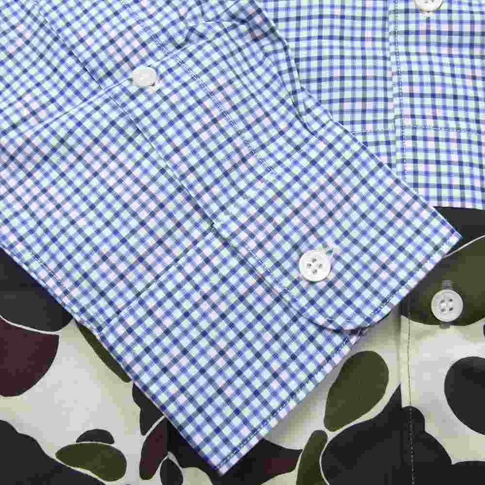 COMME des GARCONS HOMME HOMME コムデギャルソンオムオム 22SS HI-B002 ギンガムチェック 迷彩 カモ 切替 長袖 シャツ ブルー系 L【新古品】【未使用】【中古】