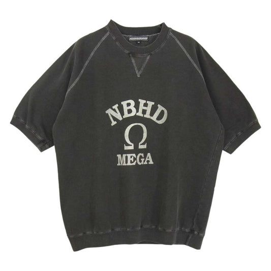 NEIGHBORHOOD ネイバーフッド NBHD Ω MEGA プリント 前V ラグラン 半袖  スウェット トレーナー グレー系 M【中古】