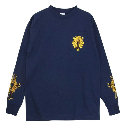 CHROME HEARTS クロムハーツ（原本無） ダガー クロス プリント 長袖 Tシャツ ネイビー系 M【美品】【中古】