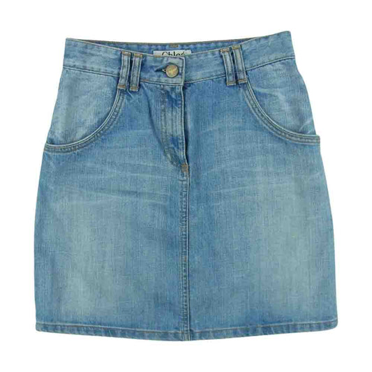 Chloe クロエ 7424 デニム スカート 加工 コットン イタリア製 インディゴブルー系 34【中古】