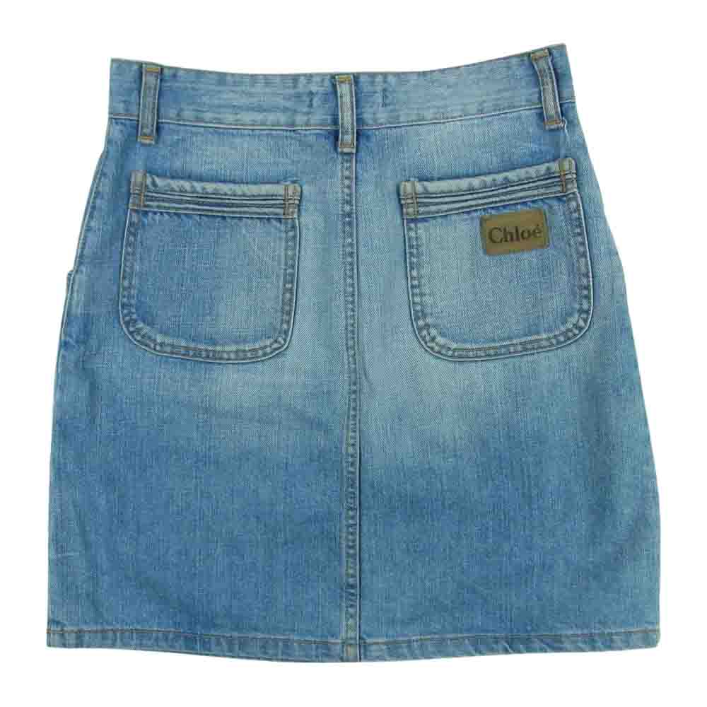 Chloe クロエ 7424 デニム スカート 加工 コットン イタリア製 インディゴブルー系 34【中古】