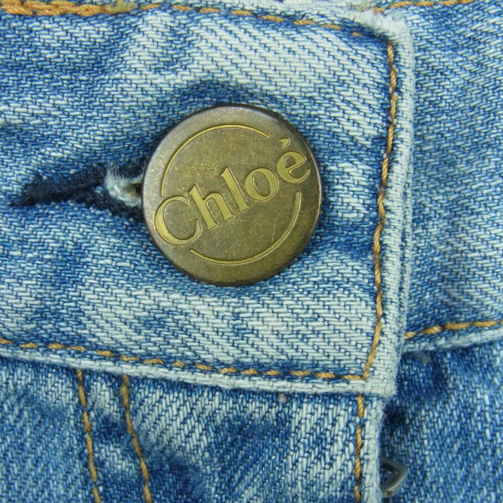 Chloe クロエ 7424 デニム スカート 加工 コットン イタリア製 インディゴブルー系 34【中古】