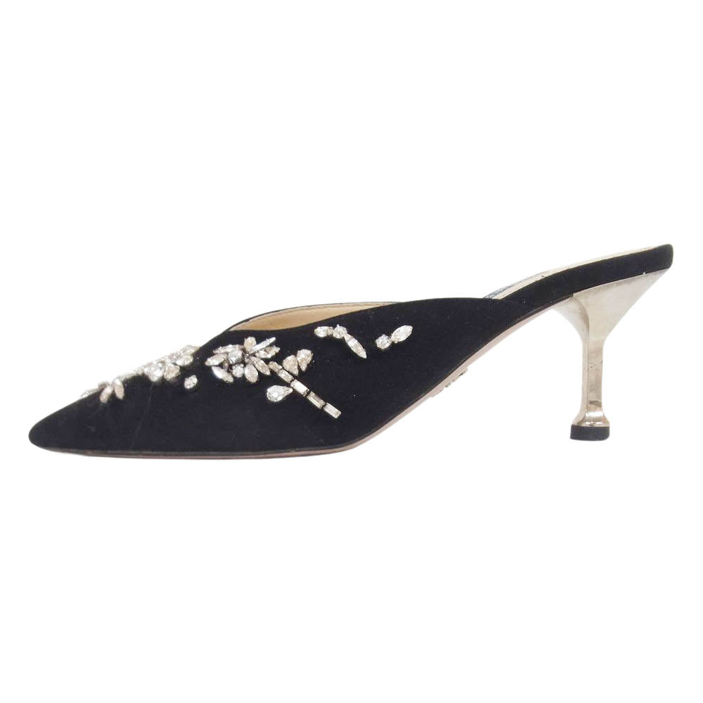 PRADA プラダ フラワー クリスタル ブラック系 ベージュ系 34 1/2【中古】