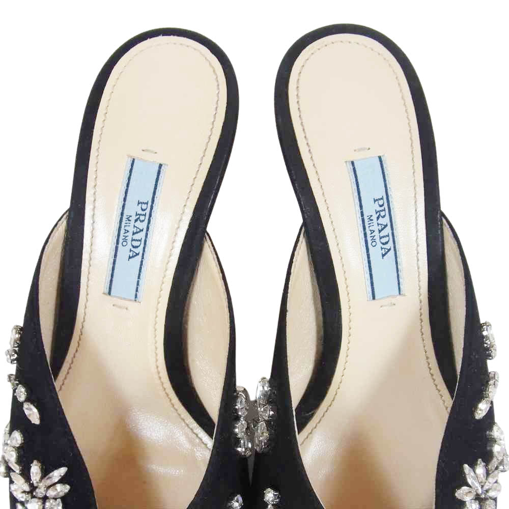 PRADA プラダ フラワー クリスタル ブラック系 ベージュ系 34 1/2【中古】