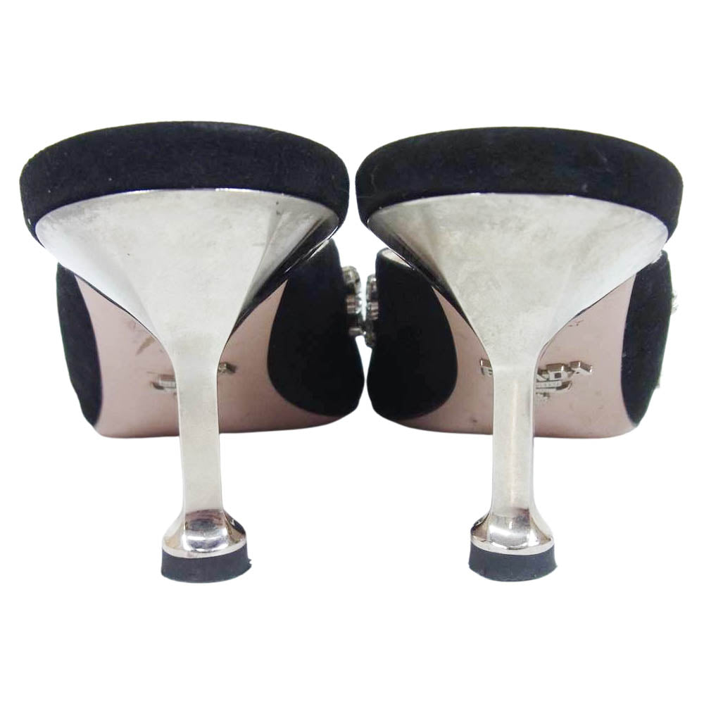 PRADA プラダ フラワー クリスタル ブラック系 ベージュ系 34 1/2【中古】