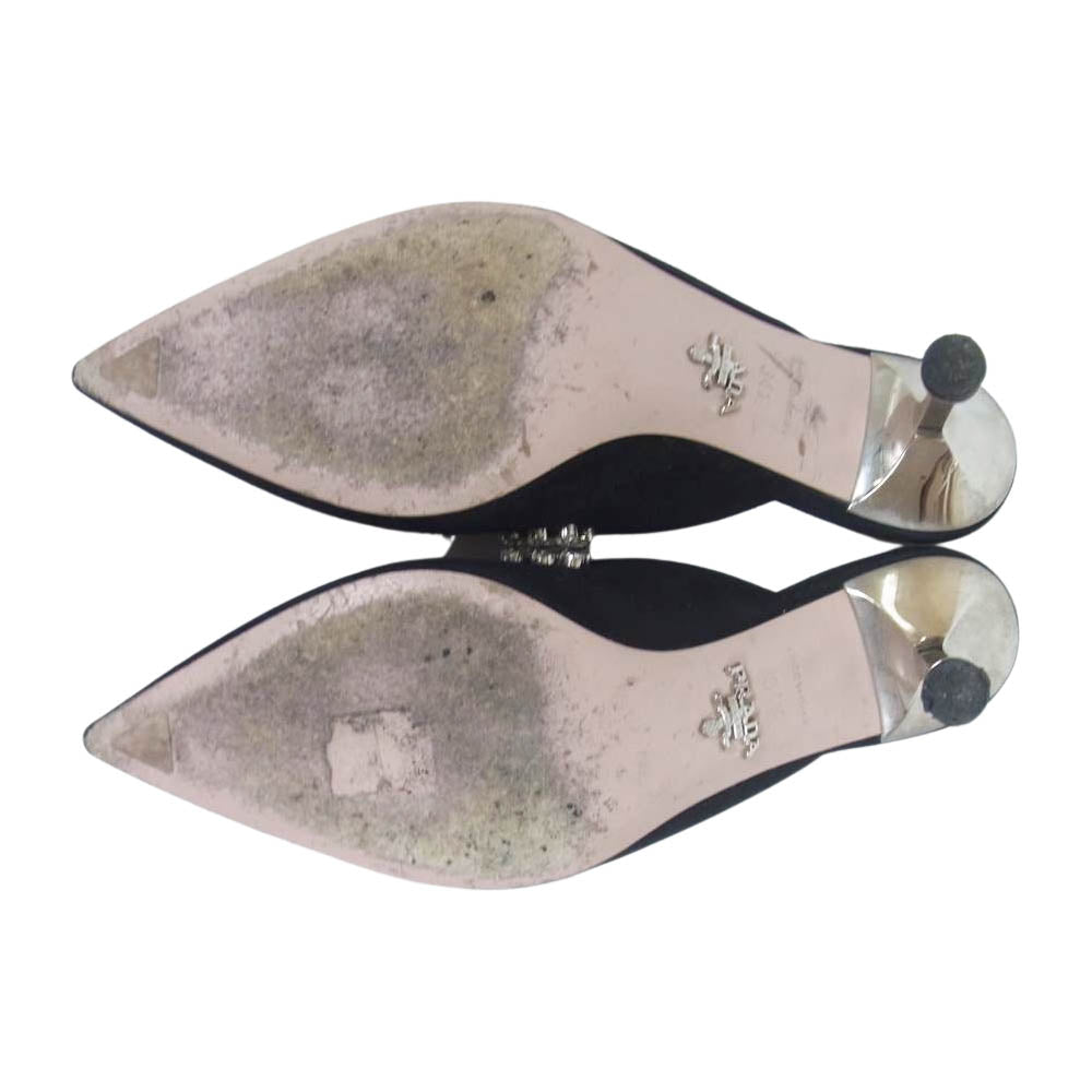 PRADA プラダ フラワー クリスタル ブラック系 ベージュ系 34 1/2【中古】