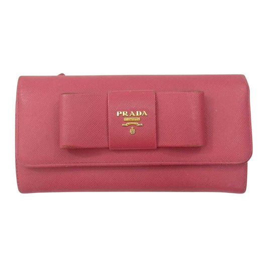 PRADA プラダ フィオッコ サフィアーノ リボン ウオレット 長財布 ピンク系【中古】