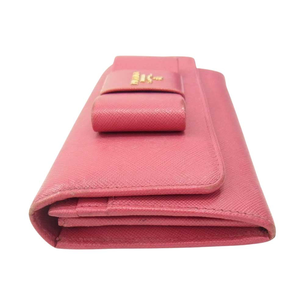 PRADA プラダ フィオッコ サフィアーノ リボン ウオレット 長財布 ピンク系【中古】