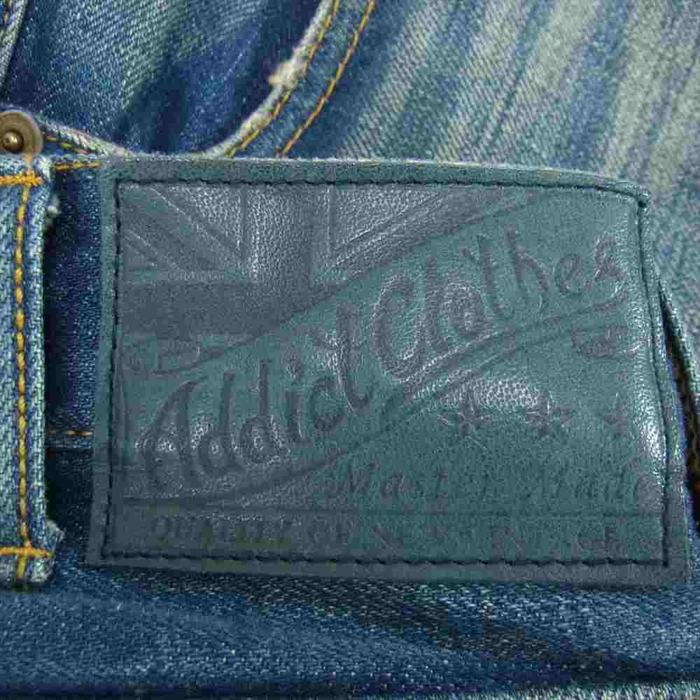 ADDICT CLOTHES アディクトクローズ ポケットチェック布 ボタンフライ ヴィンテージ加工 紫タブ デニム パンツ インディゴブルー系 28【中古】