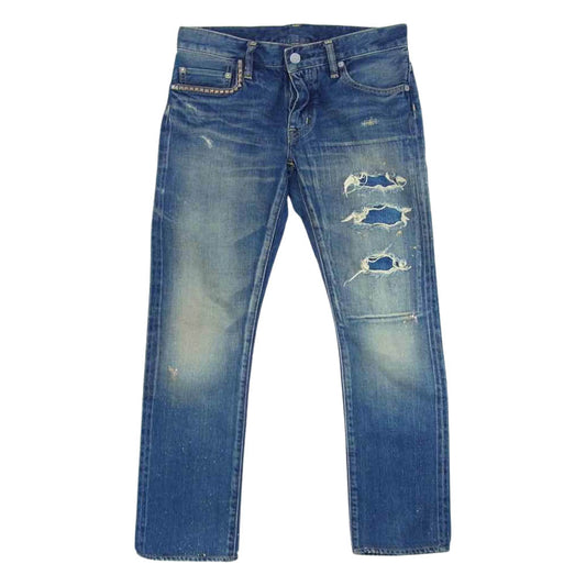HYSTERIC GLAMOUR ヒステリックグラマー 0131AP03 スタッズ ダメージ加工 ストレート デニムパンツ インディゴブルー系 XS【中古】