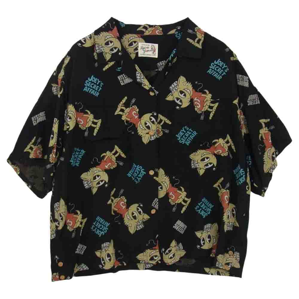 HYSTERIC GLAMOUR ヒステリックグラマー 01172AH03 HEY JOEY 総柄 レーヨン オープンカラー 半袖 シャツ ブラック系 FREE【中古】