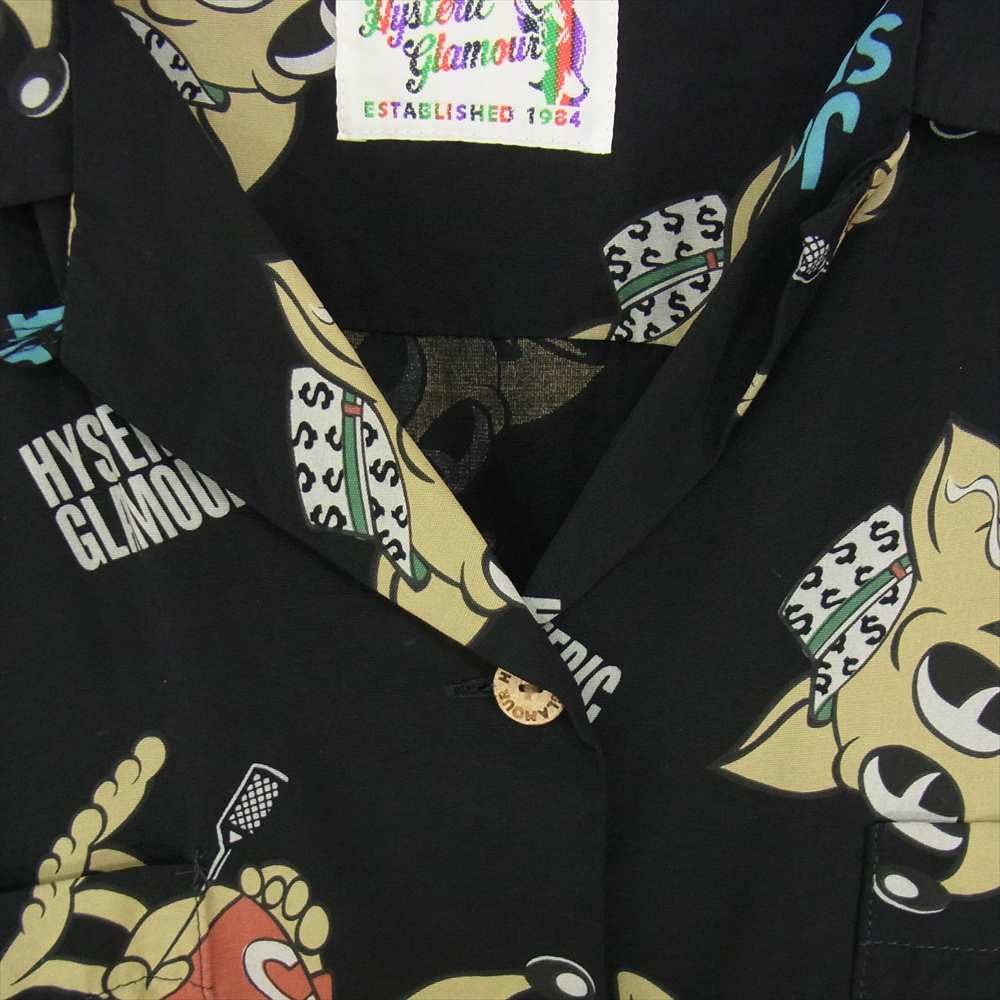 HYSTERIC GLAMOUR ヒステリックグラマー 01172AH03 HEY JOEY 総柄 レーヨン オープンカラー 半袖 シャツ ブラック系 FREE【中古】