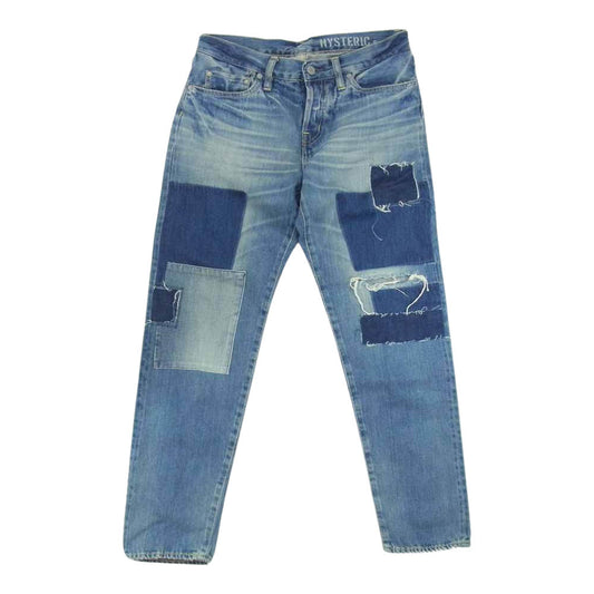 HYSTERIC GLAMOUR ヒステリックグラマー 0163AP11 KPR 加工 クロップドスリム PT パッチワーク デニムパンツ インディゴブルー系 S【中古】