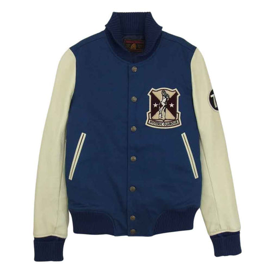 HYSTERIC GLAMOUR ヒステリックグラマー 0141AB02 Endless エンドレス刺繍 ロゴワッペン 袖レザー切替 スタジャン ネイビー系 M【中古】