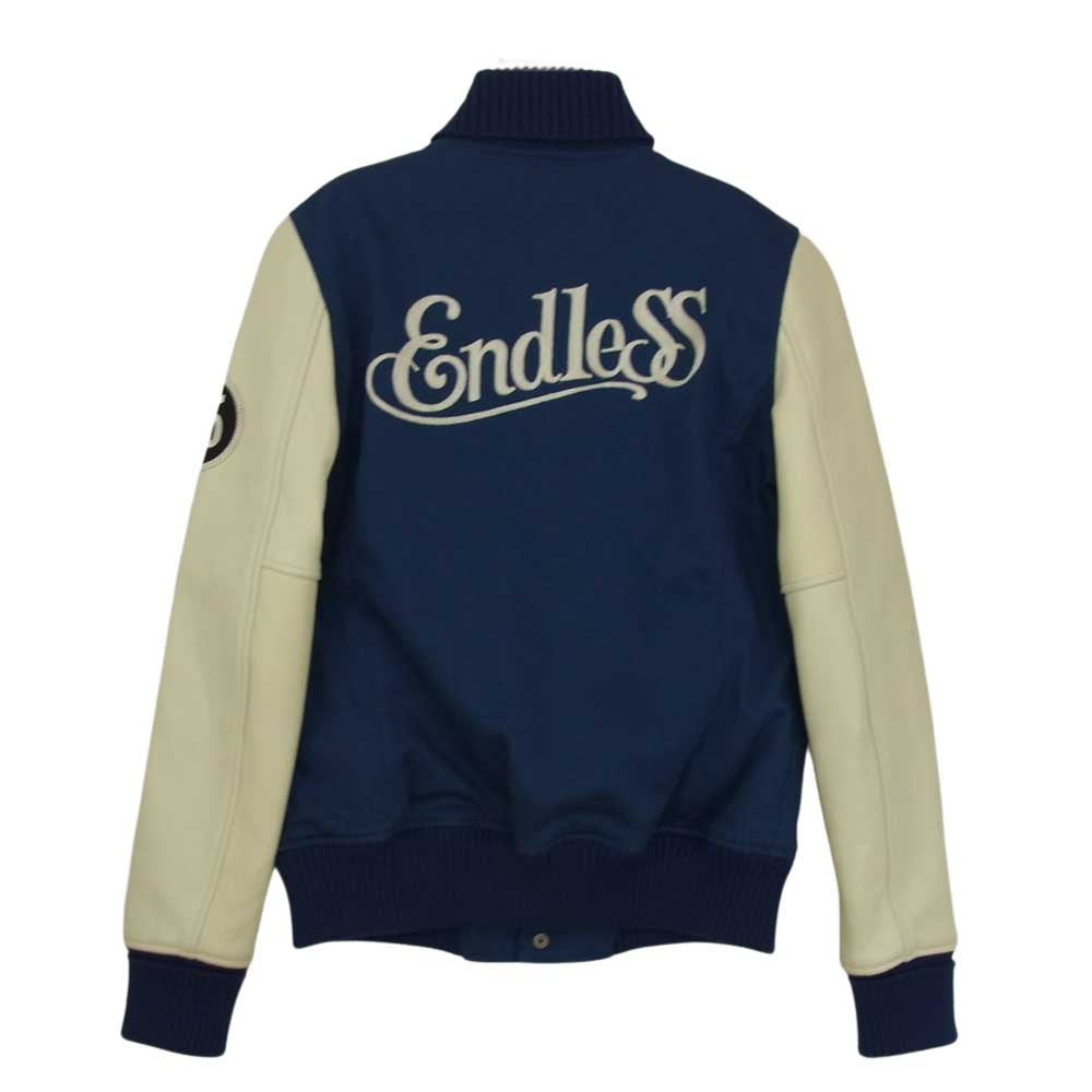 HYSTERIC GLAMOUR ヒステリックグラマー 0141AB02 Endless エンドレス刺繍 ロゴワッペン 袖レザー切替 スタジャン ネイビー系 M【中古】