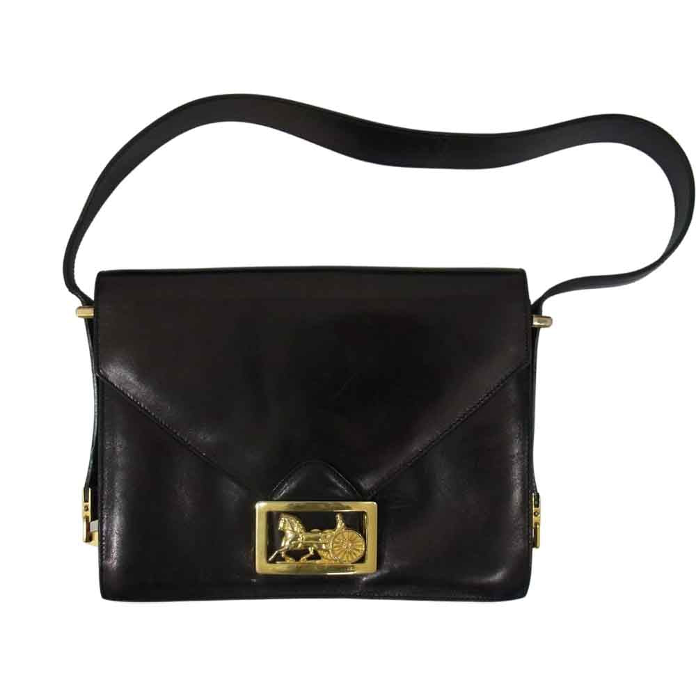 CELINE セリーヌ オールド 馬車金具 ホースキャリッジ レザー ショルダー バッグ ブラック系【中古】
