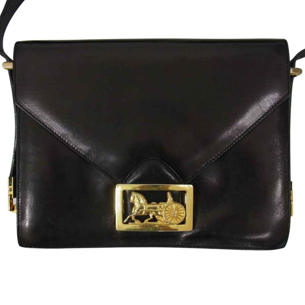 CELINE セリーヌ オールド 馬車金具 ホースキャリッジ レザー ショルダー バッグ ブラック系【中古】