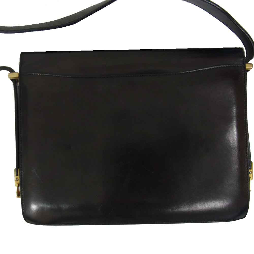 CELINE セリーヌ オールド 馬車金具 ホースキャリッジ レザー ショルダー バッグ ブラック系【中古】