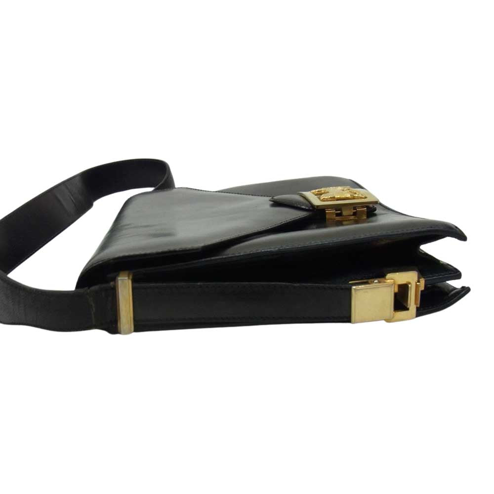 CELINE セリーヌ オールド 馬車金具 ホースキャリッジ レザー ショルダー バッグ ブラック系【中古】