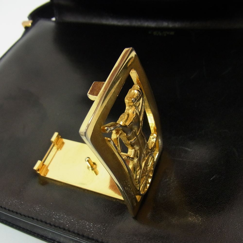 CELINE セリーヌ オールド 馬車金具 ホースキャリッジ レザー ショルダー バッグ ブラック系【中古】