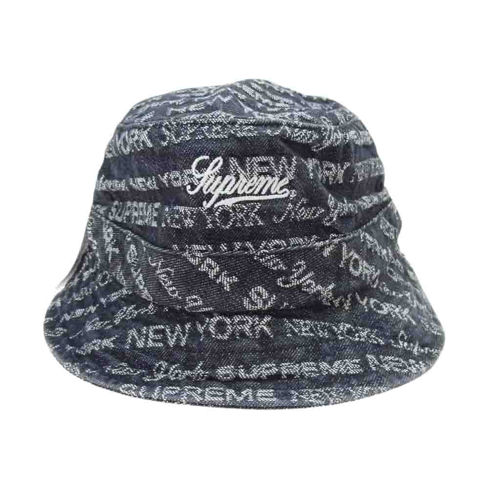 Supreme シュプリーム 22AW Multi Type Jacquard Denim Crusher マルチ タイプ ジャガード デニム クラッシャー ハット ブラック インディゴブルー系【極上美品】【中古】