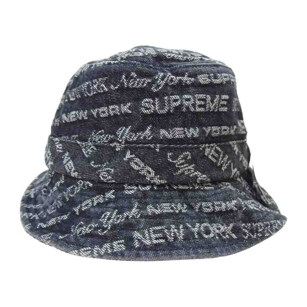 Supreme シュプリーム 22AW Multi Type Jacquard Denim Crusher マルチ タイプ ジャガード デニム クラッシャー ハット ブラック インディゴブルー系【極上美品】【中古】