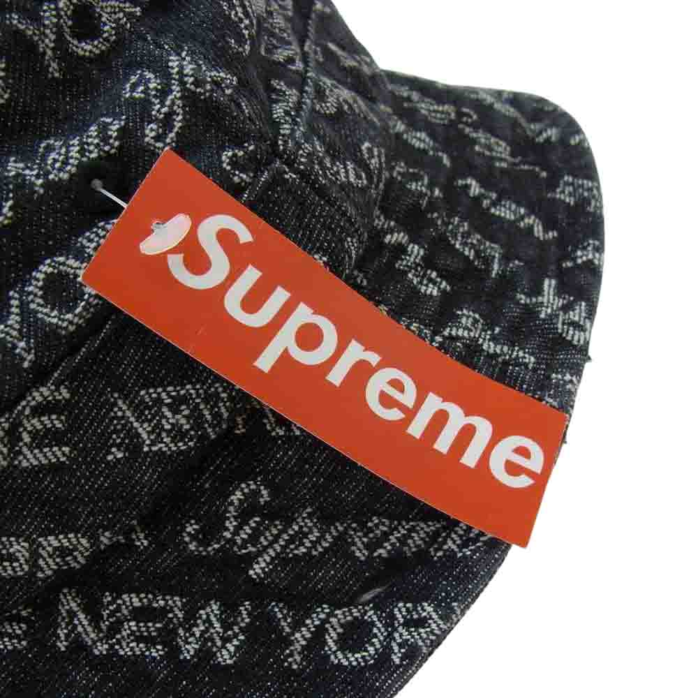 Supreme シュプリーム 22AW Multi Type Jacquard Denim Crusher マルチ タイプ ジャガード デニム クラッシャー ハット ブラック インディゴブルー系【極上美品】【中古】
