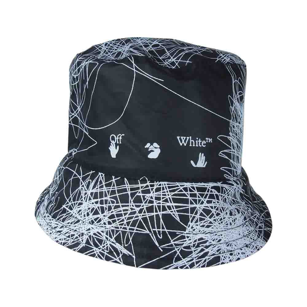OFF-WHITE オフホワイト BF20CEF047 Reversible リバーシブル ロゴプリント バケットハット ブラック系【美品】【中古】