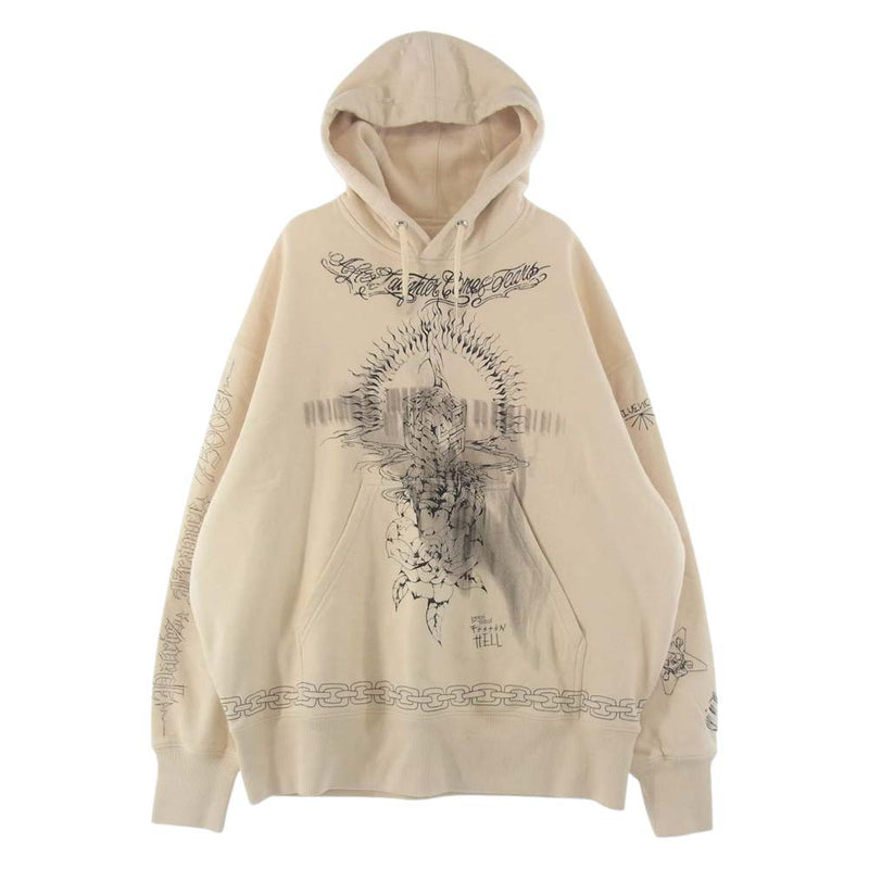 GIVENCHY ジバンシィ 21SS BMJ0BF3Y69 Oversized Printed Jersey Hell Hoodie オーバーサイズ プリント ジャージー フーディー パーカー ベージュ系 XS【中古】