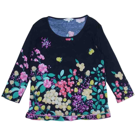 LEONARD レオナール SPORT スポーツ コットン 花柄 フラワープリント Tシャツ カットソー マルチカラー系 ブラック系 38【中古】