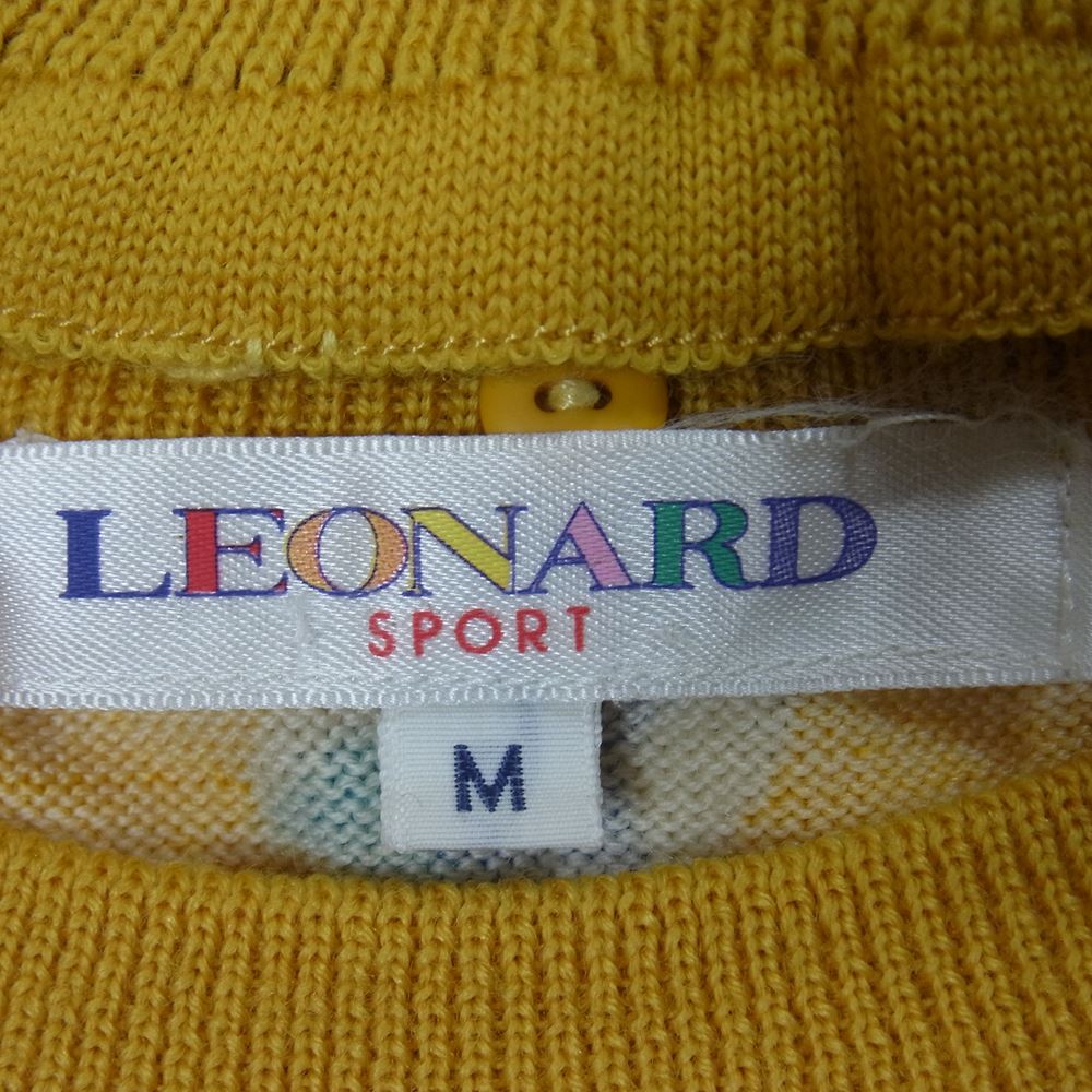LEONARD レオナール SPORT スポーツ ロゴ アルファベット総柄 襟着脱2WAY タートルネック クルーネック 長袖 ニット マルチカラー系 イエロー系 M【中古】