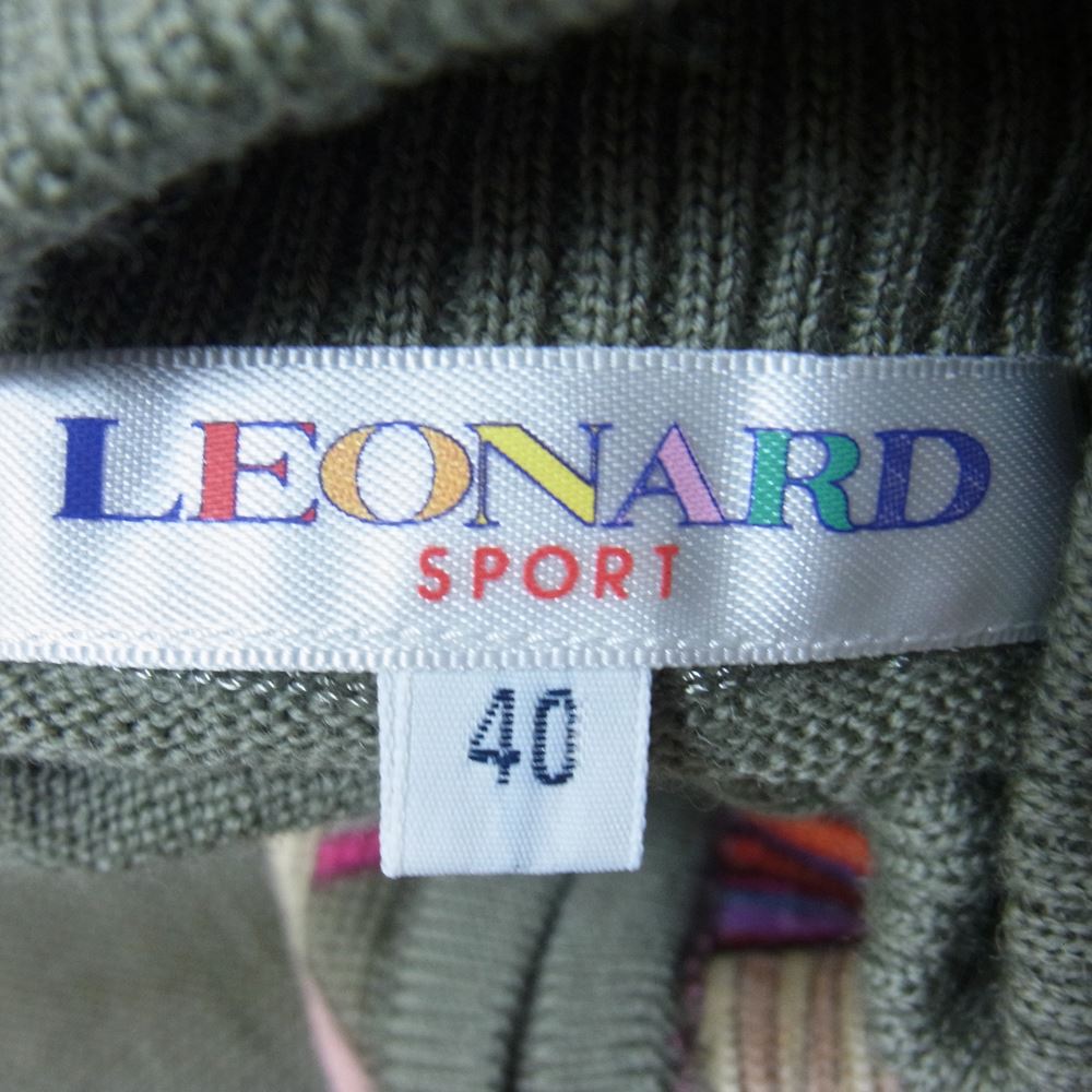 LEONARD レオナール SPORT スポーツ 総柄 ハーフジップ 長袖 ウール ニット  モスグリーン系 40【中古】