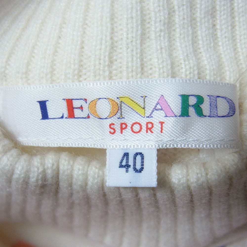 LEONARD レオナール SPORT スポーツ フラワー 刺繍 ビーズ 半袖 ハイネック カシミヤ混 ニット オフホワイト系 40【中古】