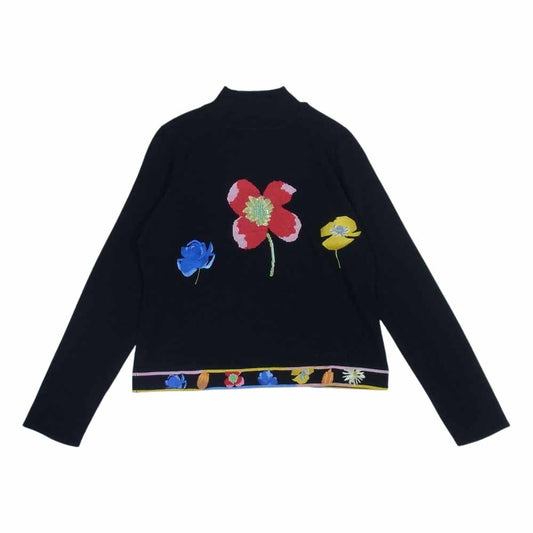 LEONARD レオナール SPORT スポーツ 花柄 フラワー 刺繍 ビジュー カシミヤ混 ニット カットソー ブラック系 40【中古】