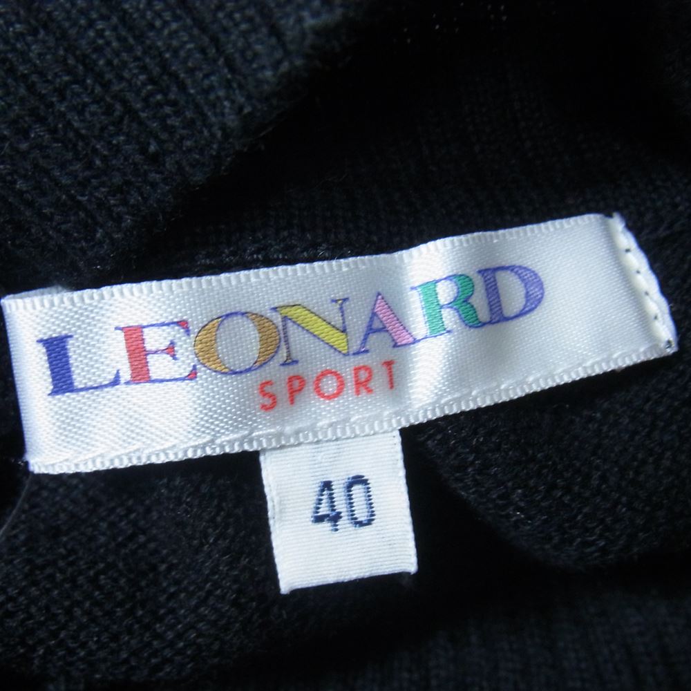 LEONARD レオナール SPORT スポーツ 花柄 フラワー 刺繍 ビジュー カシミヤ混 ニット カットソー ブラック系 40【中古】