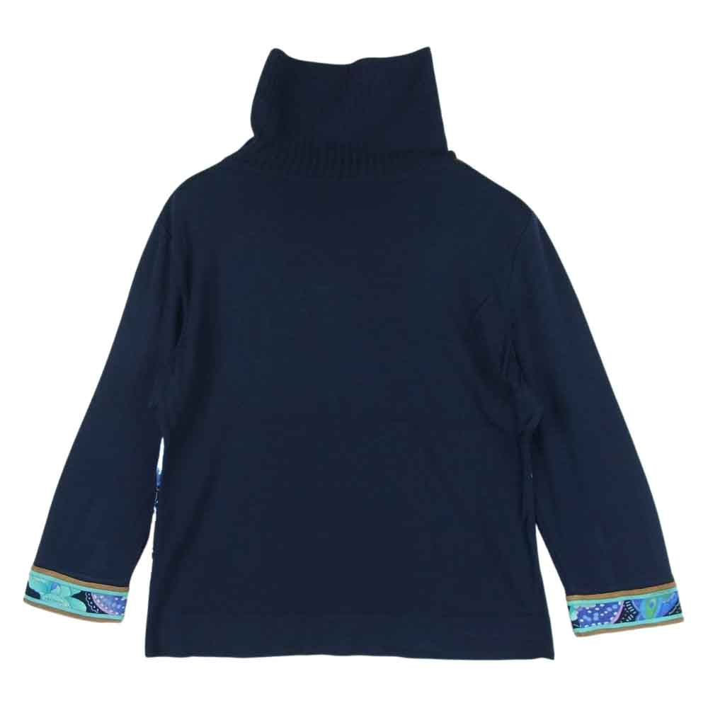 LEONARD レオナール 0327901 FASHION ファッション フラワープリント ラインストーン カシミヤ100％ 切替 ニット カットソー ダークネイビー系 M【中古】