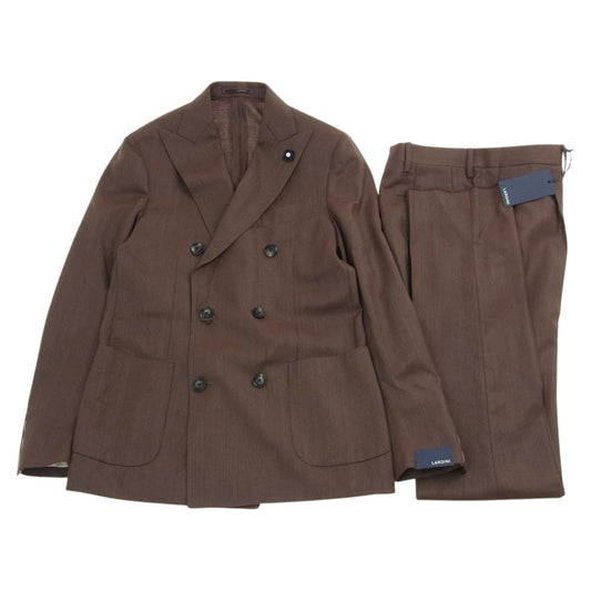 LARDINI ラルディーニ イタリア製 IMC55504 6B ダブルブレスト ウール テーラードジャケット スーツ スラックスパンツ ブラウン系 44【中古】