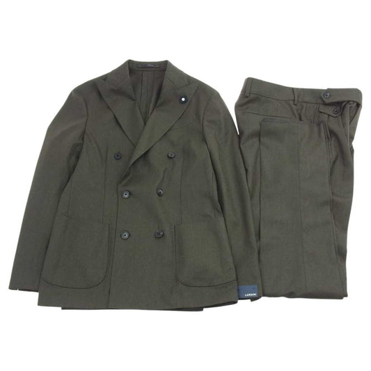 LARDINI ラルディーニ イタリア製 IMA55424 6B ダブルブレスト ウール テーラードジャケット スーツ 2タック スラックスパンツ オリーブ系 44【中古】
