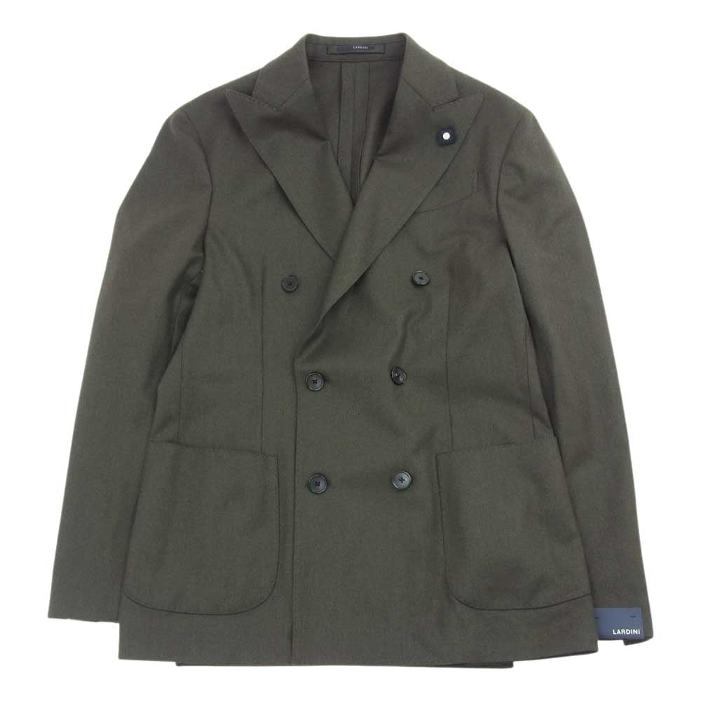 LARDINI ラルディーニ イタリア製 IMA55424 6B ダブルブレスト ウール テーラードジャケット スーツ 2タック スラックスパンツ オリーブ系 44【中古】