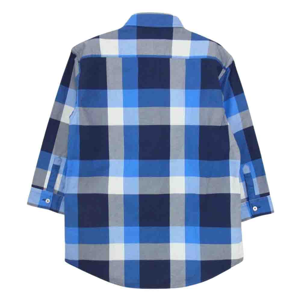 BURBERRY BLACK LABEL バーバリーブラックレーベル D1M20-119-24 国内正規品 胸ロゴ刺繍 七分丈 ブロックチェックシャツ ブルー ブルー系 2【中古】